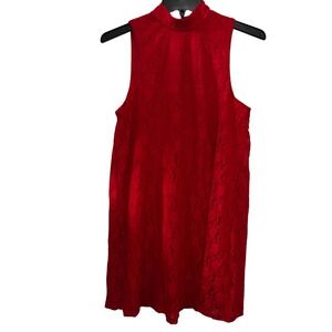 Socialite Women's Dress Medium Midi Lace Lined‎ Red Sleeveless